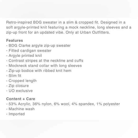 URBAN OUTFITTERS BDG Clarke Argyle Zip-Up Sweater - Picture 11 of 12